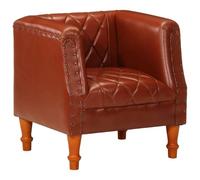 QJBSAVVA Fauteuil Cabriolet en Cuir Véritable de Chèvre, Chaise de Salon Vintage Rembourrée avec Pieds en Bois de Manguier Massif, Siège Rétro Marron pour Séjour, 60x57x64 cm