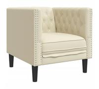 QJBSAVVA Fauteuil Chesterfield en cuir synthétique crème classique avec piqûre boutonnée et rembourrage, élégant fauteuil rembourré avec pieds en bois pour salon, bureau et salon, 71 x 74,5 x 70,5 cm