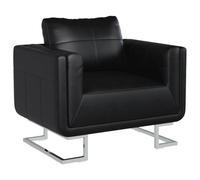 QJBSAVVA Fauteuil Cube Noir en Simili Cuir avec Pieds Chromés, Fauteuil Cabriolet Moderne pour Salon et Bureau, Chaise de Réception Ergonomique avec Coussin, 85,5 x 63 x 74 cm