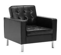 QJBSAVVA Fauteuil de Salon en Similicuir Noir, Fauteuil Capitonné Design avec Pieds en Acier et Accoudoirs Larges, Chaise Confortable pour Bureau et Chambre, 75 x 70 x 75 cm