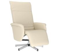 QJBSAVVA Fauteuil Inclinable Manuel avec Repose-Pieds Crème, Fauteuil de Relaxation Pivotant à 360° en Similicuir pour Salon et Bureau, Dossier Réglable de 105 à 125°, Max 110 kg