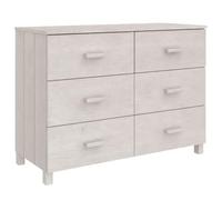 QJBSAVVA Hamar Buffet blanc 113 x 40 x 80 cm en pin massif avec 6 tiroirs, armoire à tiroirs robuste pour salon et couloir, buffet style maison de campagne