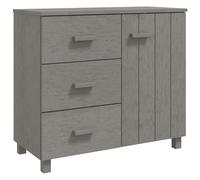 QJBSAVVA Hamar Buffet en bois de pin massif avec 3 tiroirs et 1 porte, 90 x 40 x 80 cm, gris clair