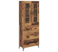 QJBSAVVA Haut Armoire de Rangement 2 Pcs Bois Ancien, Meuble de Salon Suspendu en Bois d'Ingénierie avec Vitrine en Verre et 3 Tiroirs, Buffet Moderne pour Séjour, 69,5x34x180 cm