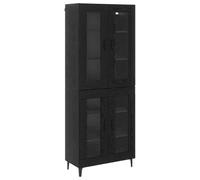 QJBSAVVA Haut Armoire de Salon, Meuble de Rangement Mural Chêne Noir 69,5 x 34 x 180 cm en Bois d'Ingénierie avec 2 Portes et Pieds en Métal, Buffet Haut Moderne pour Séjour