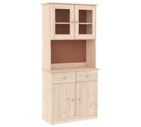 QJBSAVVA Highboard ALTA Armoire vitrine en pin massif non traité, avec portes en verre et tiroirs, style rustique pour rangement et décoration 77 x 35 x 165 cm