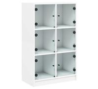 QJBSAVVA Highboard Blanc 68 x 37 x 109 cm Commode moderne avec portes en bois Armoire haute avec 6 compartiments et éléments en verre pour salon et bureau