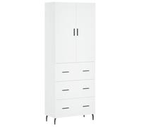 QJBSAVVA Highboard Blanc 69,5 x 34 x 180 cm Commode moderne en bois avec pieds en métal Armoire de rangement élégante pour salon, couloir et salle à manger Design en deux pièces
