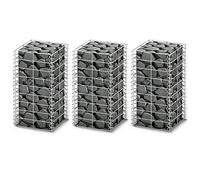 QJBSAVVA Jeu de 3 Paniers de Gabion Métallique 25x25x50 cm, Cages en Acier Galvanisé avec Maille de 12,5x5,5 cm et Fil de 3,5 mm pour Aménagement Paysager et Clôture de Jardin