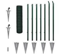 QJBSAVVA Kit Clôture Euro Complet 10 x 1,2 m - Grillage de Jardin en Acier Revêtu de PVC Vert avec 7 Poteaux, Pointes d'Ancrage et Accessoires de Pose pour Enclos et Extérieur