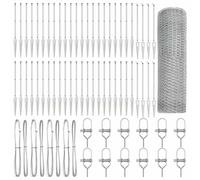 QJBSAVVA Kit de Clôture de Jardin en Acier Argenté avec 52 Poteaux, Barrière de Protection Extérieure pour Terrasse et Cour, Longueur 100 m et Hauteur 100 cm, Lot Complet