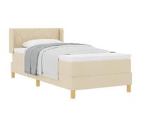QJBSAVVA Lit à Ressorts 100x200 cm avec Matelas et Surmatelas Crème | Ce lit simple en tissu crème apporte un style moderne et un confort optimal dans votre chambre à coucher.