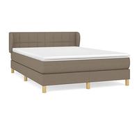 QJBSAVVA Lit à Sommier 140x190 cm avec Matelas et Surmatelas Tissu Taupe | Ensemble lit complet avec tête de lit réglable et matelas à ressorts pour votre chambre à coucher.