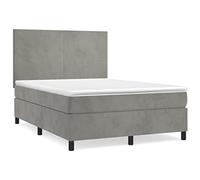 QJBSAVVA Lit à Sommier 140x190 cm avec Matelas et Tête de Lit Gris | Ensemble complet de literie en velours doux pour moderniser votre chambre à coucher avec confort et style.