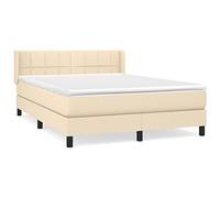 QJBSAVVA Lit à Sommier 140x190 cm Crème avec Matelas et Surmatelas