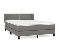 QJBSAVVA Lit à Sommier 140x190cm avec Matelas et Surmatelas Gris Foncé | Ensemble de lit complet avec sommier en bois et tête de lit réglable, idéal pour optimiser votre chambre à coucher.