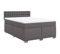 QJBSAVVA Lit à Sommier 140x200 cm avec Matelas et Surmatelas Gris | Ensemble complet pour chambre à coucher avec tête de lit de soutien, sommier résistant et revêtement en similicuir.