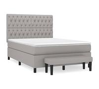 QJBSAVVA Lit à Sommier 140x200 cm avec Matelas Surmatelas et Banc | Ensemble complet pour chambre avec lit en tissu, matelas à ressorts, surmatelas et banc de bout de lit gris clair.