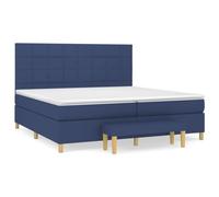 QJBSAVVA Lit à Sommier 200x200 avec Matelas Surmatelas Banc Bleu | Mobilier de chambre complet avec tête de lit réglable, double matelas et banc assorti bleu.