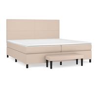 QJBSAVVA Lit à Sommier 200x200 Cappuccino, Matelas et Banc Inclus, 5 Pcs | Mobilier complet pour chambre à coucher avec tête de lit réglable et surmatelas en mousse pour un confort ferme.