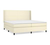 QJBSAVVA Lit à Sommier 200x200 cm avec Matelas et Surmatelas Crème | Meuble de chambre à coucher complet avec tête de lit réglable et cadre robuste en bois de mélèze massif.