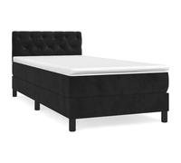 QJBSAVVA Lit à Sommier 80x200 cm avec Matelas et Surmatelas Velours Noir | Lit complet avec tête de lit réglable et ressorts ensachés pour un confort optimal dans votre chambre à coucher.