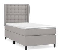 QJBSAVVA Lit à Sommier 90x200 cm avec Matelas et Surmatelas Gris | Mobilier de chambre complet avec cadre en tissu, tête de lit réglable, matelas à ressorts et surmatelas confort.