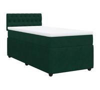 QJBSAVVA Lit à Sommier 90x200 cm avec Matelas et Tête de Lit Velours Vert | Ensemble lit 4 en 1 pour chambre avec sommier velours vert foncé, matelas ressorts et surmatelas dehoussable lavable.