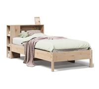 QJBSAVVA Lit Bibliothèque 75x190 cm en Bois de Pin Massif sans Matelas | Cadre de lit gain de place avec tête de lit étagère en pin brut pour optimiser le rangement dans votre chambre.