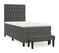 QJBSAVVA Lit Boxspring 100x200 cm avec Matelas et Banc 5-en-1 Gris | Ensemble lit complet pour chambre à coucher avec tête de lit réglable en velours doux et sommier à ressorts ensachés.