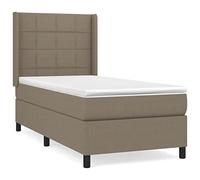 QJBSAVVA Lit Boxspring 100x200 cm avec Matelas et Surmatelas Tissu Taupe | Ensemble lit complet avec tête de lit réglable et matelas ergonomique pour optimiser le confort de votre chambre à coucher.