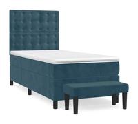 QJBSAVVA Lit Boxspring 100x200 cm Bleu Foncé avec Matelas et Banc 5 Pcs