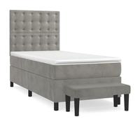 QJBSAVVA Lit Boxspring 100x200 Velours Gris Clair Ensemble 5 Pcs | Lit complet pour chambre à coucher avec tête de lit réglable, matelas à ressorts ensachés et banc bout de lit.