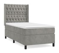 QJBSAVVA Lit Boxspring 100x200cm Velours Gris Matelas et Topper | Ce lit complet en velours gris avec tête de lit réglable apporte confort et élégance dans votre chambre à coucher.
