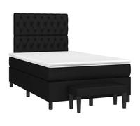 QJBSAVVA Lit Boxspring 120x190 avec Matelas Surmatelas et Banc Noir 5 Pcs | Ensemble de chambre à coucher avec cadre de lit en pin, matelas à ressorts, surmatelas et banc capitonné.