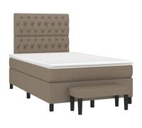 QJBSAVVA Lit Boxspring 120x190 cm avec Matelas Surmatelas Banc Taupe | Ensemble lit complet avec tête réglable, matelas à ressorts, surmatelas et banc pour votre chambre à coucher.