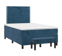 QJBSAVVA Lit Boxspring 120x190 cm Velours Bleu Foncé avec Matelas et Banc | Ensemble de lit complet pour chambre à coucher avec cadre en pin massif, tête réglable, matelas et banc assorti.