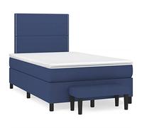 QJBSAVVA Lit Boxspring 120x200 Bleu avec Matelas Surmatelas et Banc 5 Pcs | Ensemble complet pour chambre à coucher avec sommier en tissu bleu, matelas à ressorts, surmatelas et banc.