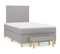 QJBSAVVA Lit Boxspring 120x200 Gris Clair avec Matelas et Banc 5 en 1 | Ensemble complet pour chambre à coucher avec sommier, tête de lit réglable, matelas à ressorts et banc assorti.