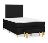 QJBSAVVA Lit Boxspring 120x200 Noir avec Matelas Surmatelas et Banc 5 pcs | Ensemble complet pour chambre à coucher avec sommier en tissu, matelas à ressorts ensachés et banc bout de lit.