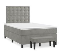QJBSAVVA Lit Boxspring 120x200 Velours Gris avec Matelas et Banc 5 pcs