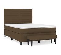 QJBSAVVA Lit Boxspring 140x190 cm avec Matelas et Banc Marron Foncé | Mobilier complet pour chambre à coucher avec sommier en tissu résistant, surmatelas et assise assortie.