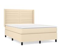 QJBSAVVA Lit Boxspring 140x190 cm avec Matelas et Surmatelas Crème | Ensemble lit complet avec tête réglable et sommier en bois de mélèze massif pour votre chambre à coucher.
