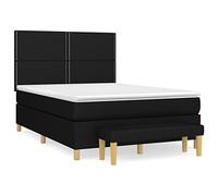 QJBSAVVA Lit Boxspring 140x190 Noir avec Matelas Surmatelas et Banc 5 pcs | Ensemble lit complet pour chambre à coucher avec matelas à ressorts ensachés, surmatelas et banc de lit noir.