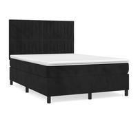 QJBSAVVA Lit Boxspring 140x200 avec Matelas et Surmatelas Velours Noir | Ensemble complet pour chambre à coucher avec tête de lit réglable, matelas à ressorts et surmatelas moelleux.