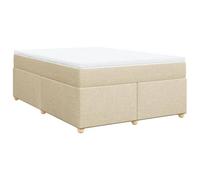 QJBSAVVA Lit Boxspring 160x200 avec Matelas et Surmatelas Crème Tissu | Ensemble de lit complet pour votre chambre à coucher, incluant un matelas à ressorts ensachés et un surmatelas lavable.