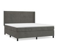 QJBSAVVA Lit Boxspring 160x200 avec Matelas et Surmatelas Velours Gris | Ensemble lit double complet en velours doux avec matelas à ressorts pour un confort de sommeil dans la chambre à coucher.