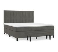 QJBSAVVA Lit Boxspring 160x200 avec Matelas Ressorts et Banc Gris | Ensemble complet pour chambre à coucher avec sommier en velours doux, surmatelas et assise assortie.
