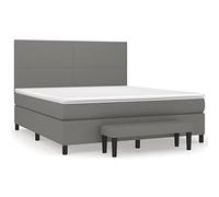QJBSAVVA Lit Boxspring 160x200 avec Matelas Surmatelas et Banc Gris | Ensemble de lit complet en tissu pour chambre, avec tête de lit réglable et matelas à ressorts ensachés.