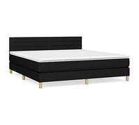 QJBSAVVA Lit Boxspring 160x200 cm avec Matelas et Surmatelas Noir Tissu | Lit complet pour chambre à coucher avec sommier en tissu noir, matelas et surmatelas confort.